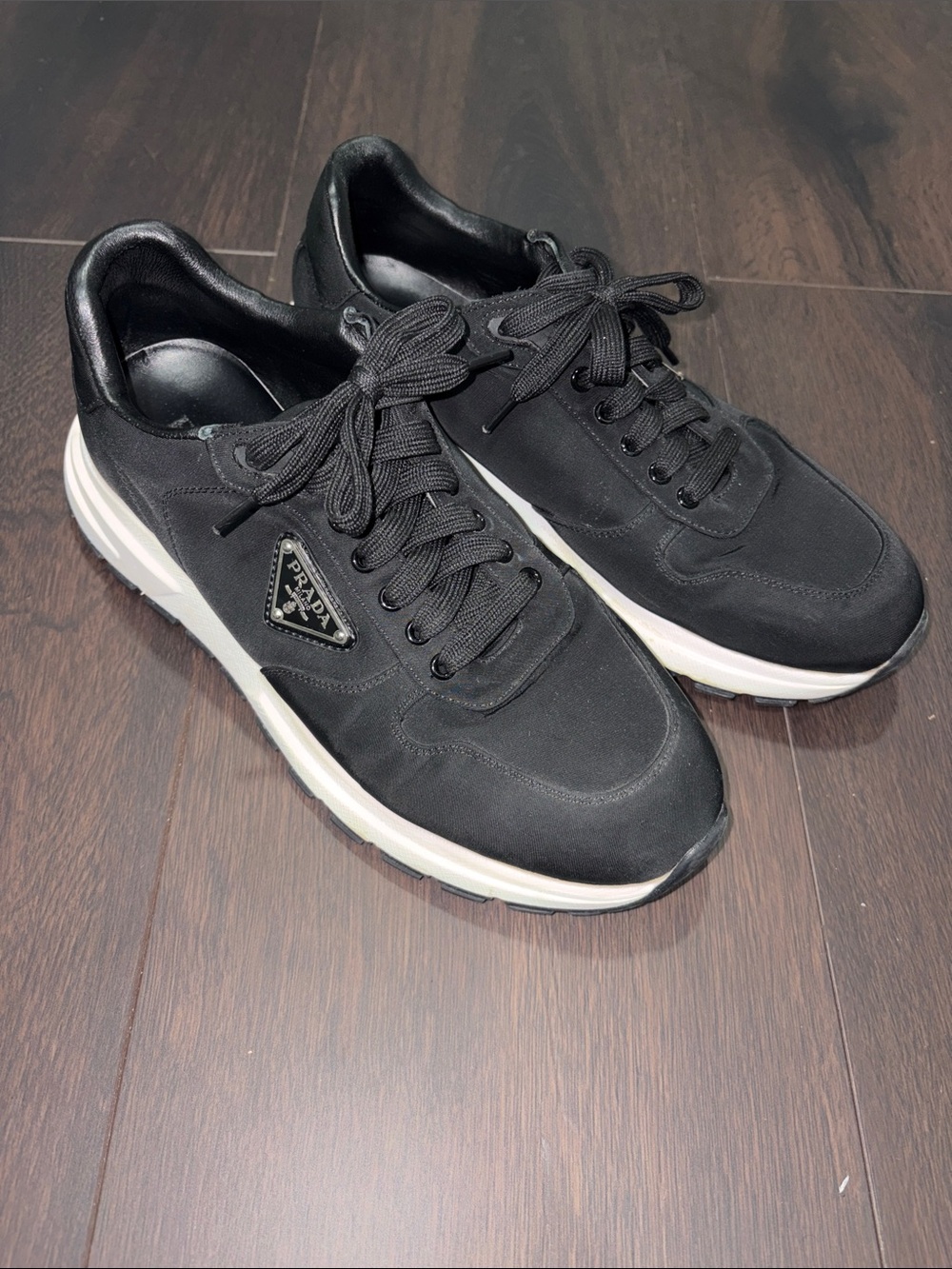 Prada Black and White Men's Nylon Lace-Up Sneakers